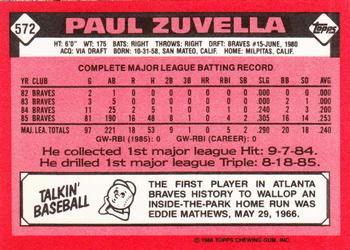 1986 Topps - Collector's Edition (Tiffany) #572 Paul Zuvella Back