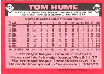 1986 Topps - Collector's Edition (Tiffany) #573 Tom Hume Back