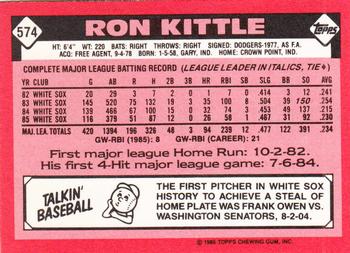1986 Topps - Collector's Edition (Tiffany) #574 Ron Kittle Back