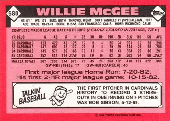 1986 Topps - Collector's Edition (Tiffany) #580 Willie McGee Back