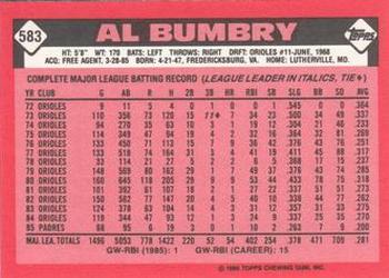 1986 Topps - Collector's Edition (Tiffany) #583 Al Bumbry Back