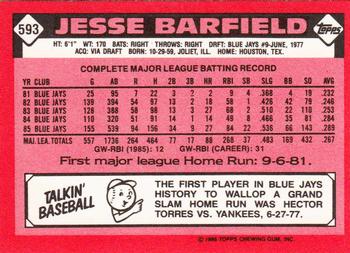 1986 Topps - Collector's Edition (Tiffany) #593 Jesse Barfield Back
