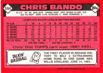 1986 Topps - Collector's Edition (Tiffany) #594 Chris Bando Back