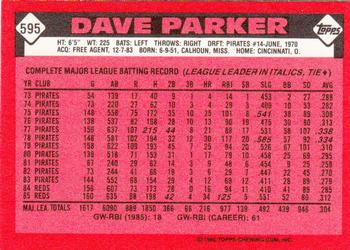 1986 Topps - Collector's Edition (Tiffany) #595 Dave Parker Back