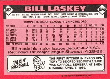 1986 Topps - Collector's Edition (Tiffany) #603 Bill Laskey Back