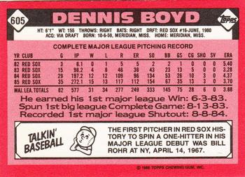 1986 Topps - Collector's Edition (Tiffany) #605 Dennis Boyd Back