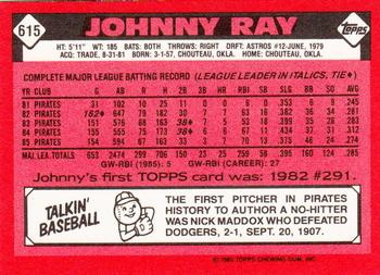 1986 Topps - Collector's Edition (Tiffany) #615 Johnny Ray Back