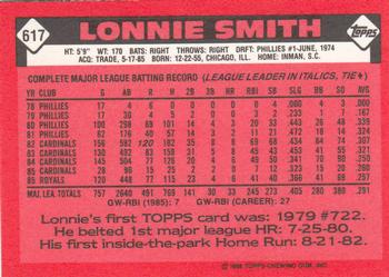 1986 Topps - Collector's Edition (Tiffany) #617 Lonnie Smith Back