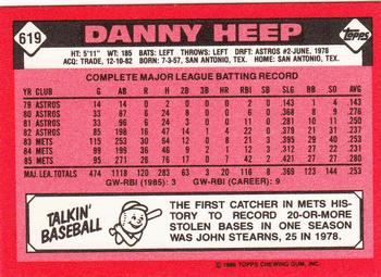1986 Topps - Collector's Edition (Tiffany) #619 Danny Heep Back