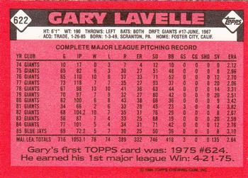 1986 Topps - Collector's Edition (Tiffany) #622 Gary Lavelle Back