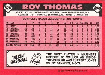 1986 Topps - Collector's Edition (Tiffany) #626 Roy Thomas Back