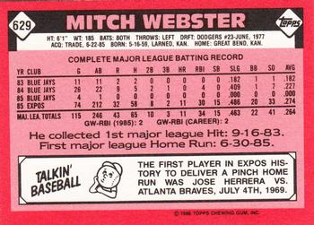 1986 Topps - Collector's Edition (Tiffany) #629 Mitch Webster Back