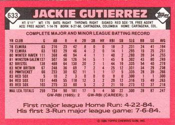 1986 Topps - Collector's Edition (Tiffany) #633 Jackie Gutierrez Back