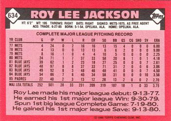 1986 Topps - Collector's Edition (Tiffany) #634 Roy Lee Jackson Back