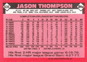 1986 Topps - Collector's Edition (Tiffany) #635 Jason Thompson Back