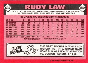 1986 Topps - Collector's Edition (Tiffany) #637 Rudy Law Back