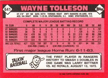 1986 Topps - Collector's Edition (Tiffany) #641 Wayne Tolleson Back