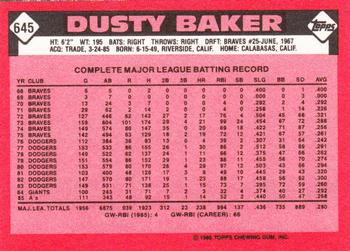 1986 Topps - Collector's Edition (Tiffany) #645 Dusty Baker Back