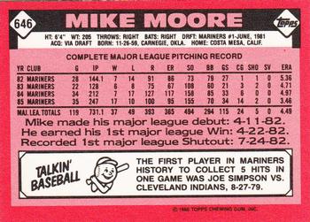 1986 Topps - Collector's Edition (Tiffany) #646 Mike Moore Back