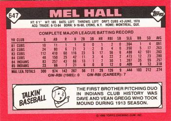 1986 Topps - Collector's Edition (Tiffany) #647 Mel Hall Back