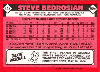 1986 Topps - Collector's Edition (Tiffany) #648 Steve Bedrosian Back