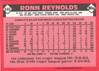 1986 Topps - Collector's Edition (Tiffany) #649 Ronn Reynolds Back