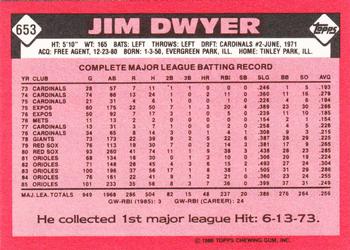 1986 Topps - Collector's Edition (Tiffany) #653 Jim Dwyer Back