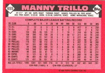 1986 Topps - Collector's Edition (Tiffany) #655 Manny Trillo Back
