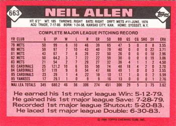 1986 Topps - Collector's Edition (Tiffany) #663 Neil Allen Back