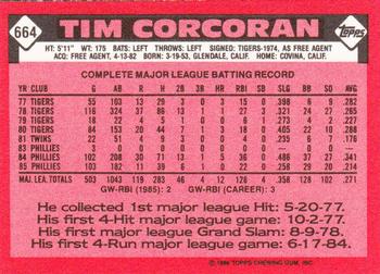 1986 Topps - Collector's Edition (Tiffany) #664 Tim Corcoran Back