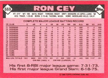 1986 Topps - Collector's Edition (Tiffany) #669 Ron Cey Back