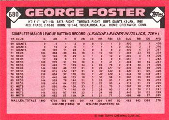 1986 Topps - Collector's Edition (Tiffany) #680 George Foster Back
