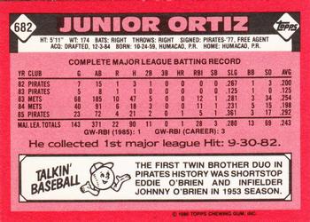 1986 Topps - Collector's Edition (Tiffany) #682 Junior Ortiz Back