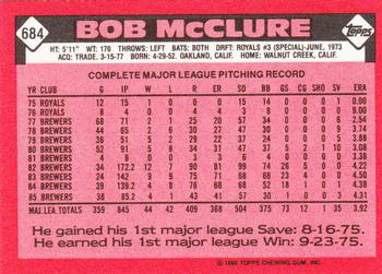 1986 Topps - Collector's Edition (Tiffany) #684 Bob McClure Back