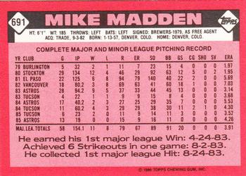 1986 Topps - Collector's Edition (Tiffany) #691 Mike Madden Back