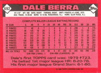 1986 Topps - Collector's Edition (Tiffany) #692 Dale Berra Back