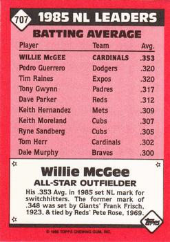 1986 Topps - Collector's Edition (Tiffany) #707 Willie McGee Back