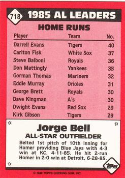 1986 Topps - Collector's Edition (Tiffany) #718 Jorge Bell Back