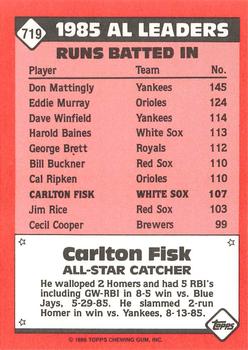 1986 Topps - Collector's Edition (Tiffany) #719 Carlton Fisk Back