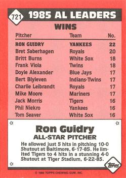 1986 Topps - Collector's Edition (Tiffany) #721 Ron Guidry Back