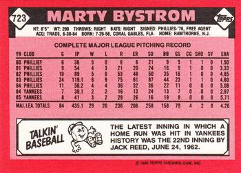 1986 Topps - Collector's Edition (Tiffany) #723 Marty Bystrom Back