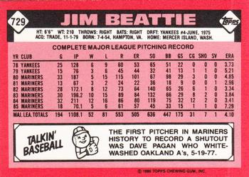 1986 Topps - Collector's Edition (Tiffany) #729 Jim Beattie Back