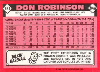 1986 Topps - Collector's Edition (Tiffany) #731 Don Robinson Back