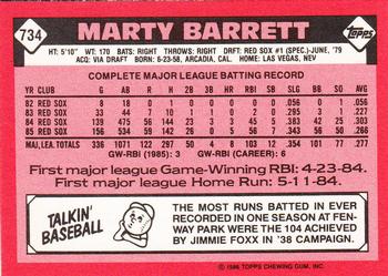 1986 Topps - Collector's Edition (Tiffany) #734 Marty Barrett Back