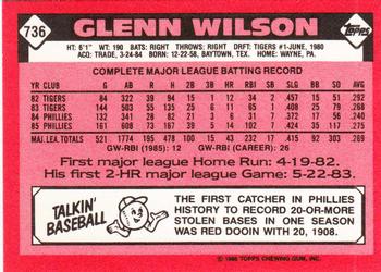 1986 Topps - Collector's Edition (Tiffany) #736 Glenn Wilson Back