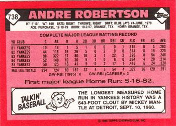 1986 Topps - Collector's Edition (Tiffany) #738 Andre Robertson Back