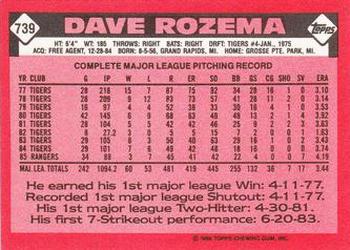 1986 Topps - Collector's Edition (Tiffany) #739 Dave Rozema Back