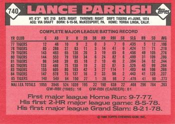 1986 Topps - Collector's Edition (Tiffany) #740 Lance Parrish Back