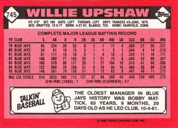 1986 Topps - Collector's Edition (Tiffany) #745 Willie Upshaw Back