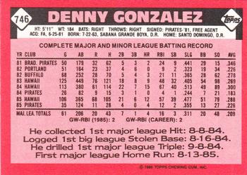 1986 Topps - Collector's Edition (Tiffany) #746 Denny Gonzalez Back